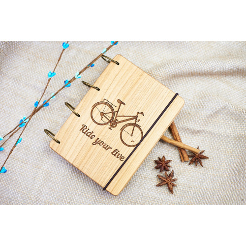 Buy Notepad A6 "Bike" made of natural wood on rings. notebook. Album for drawing. A diary. Sketchbook at an attractive price