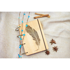 Notepad A6 "Feather" made of natural wood on rings. Notebook. Album for drawing. A diary. Sketchbook
