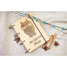 Notepad A6 "Owl" made of natural wood on rings. Notebook. Album for drawing. A diary. Sketchbook