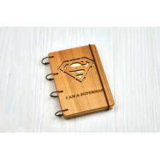 Notepad A6 "Superman" made of natural wood on rings. Notebook. Album for drawing. A diary. Sketchbook