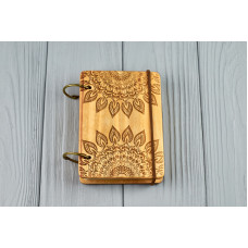 Pocket notebook made of wood A7 on rings "Mandala "