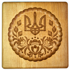 Gingerbread board Coat of arms of Ukraine with flowers wooden size 14 * 14 * 2 cm. Mold for molding gingerbread