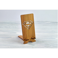 Stand for phone "Superman" from a natural wood