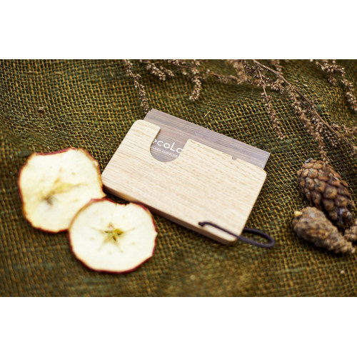 Business card holder for business cards made of natural wood