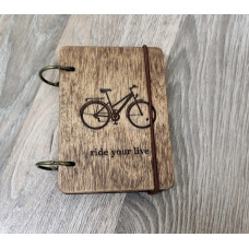 Wooden notebook A7 Plywood bicycle Dark on rings