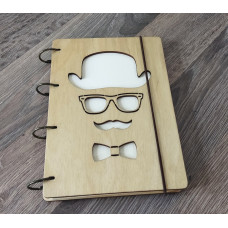 Wooden notebook A5 Man in a hat Light plywood with slots on rings, 60 sheets