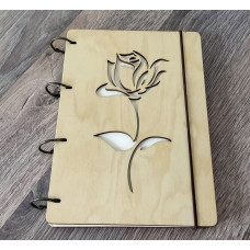 Wooden notebook A5 Rose Light made of plywood with slots on rings, 60 sheets
