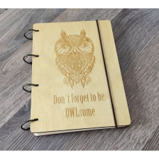 Wooden notebook A5 Owl OWLsome Light plywood on rings, 60 sheets