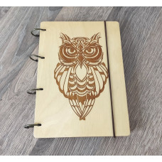 Wooden notebook A5 Owl Light made of plywood on rings, 60 sheets