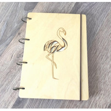 Wooden notebook A5 Flamingo Light made of plywood with slots on rings, 60 sheets