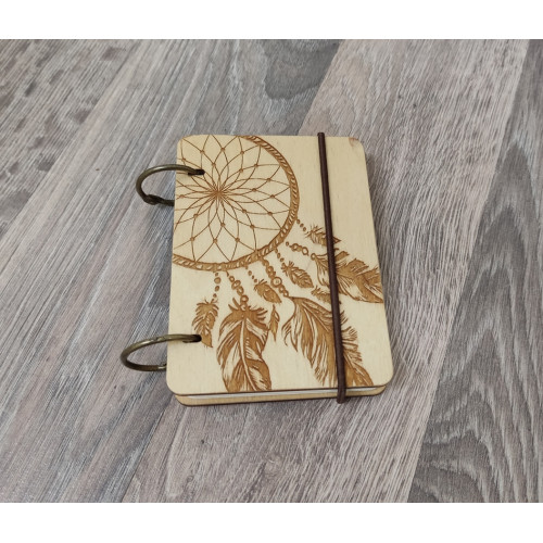 Wooden notebook A7 Dreamcatcher made of plywood Light on rings