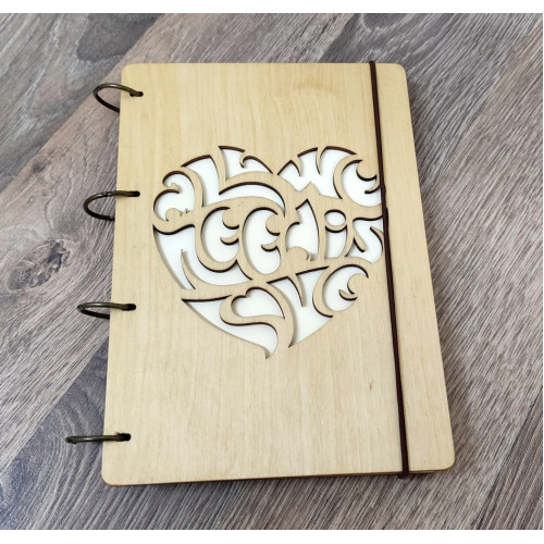 Wooden notebook A5 Light plywood heart on rings, 60 sheets, A5