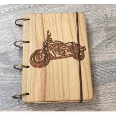 Wooden notebook A6 Motorcycle made of natural wood on rings 60 sheets
