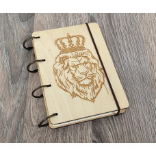 Notebook A6 Lion King made of plywood Light on rings, 60 sheets