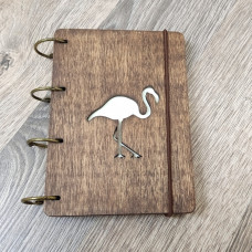 Wooden notebook A6 Flamingo slotted plywood Dark on rings, 60 sheets