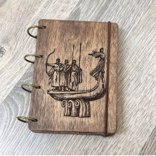 Wooden notebook A6 Monument to the founders of Kyiv made of dark plywood on rings, 60 sheets