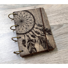 Wooden notebook A6 Dreamcatcher made of plywood Dark on rings, 60 sheets