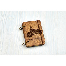 Pocket notebook A7 "Motorcycle" Dark of plywood on the rings, 60 sheets