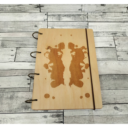 Notebook A5 "Rorschach Spots " Light plywood on the rings, 60 sheets