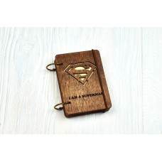 Notebook A7 Superman from plywood Dark on the rings, 60 sheets