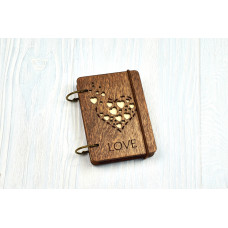 Pocket notebook A7 "Hearts on a slot" Light of plywood on the rings, 60 sheets