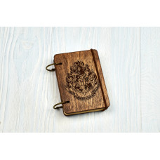 Pocket notebook A7 "Coat of arms of Harry Potter" Dark of plywood on the rings, 60 sheets