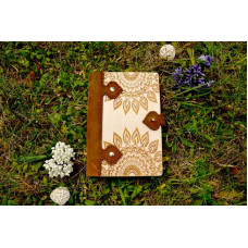 Notepad natural wood + leather "Mandala" with 1 clasp