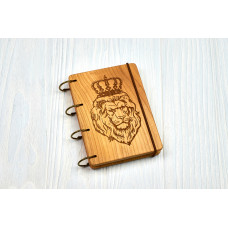 Notepad A6 " a lion" made of natural wood on rings. Notebook. Album for drawing. A diary.