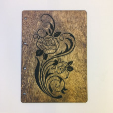 Notebook A6 "Tea rose" from plywood Dark on the rings, 60 sheets