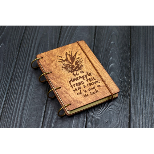 Notebook A6 "be a pineapple Pineapple" from plywood Dark on the rings, 60 sheets