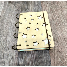 Notebook A6 "Stars" from plywood Light on rings, 60 sheets