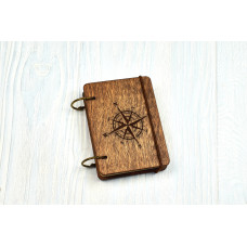 Pocket notebook A7 "Wind rose" Dark of plywood on the rings, 60 sheets