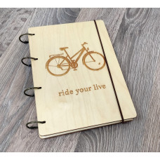 Wooden notebook A5 Bicycle Light made of plywood on rings, 60 sheets