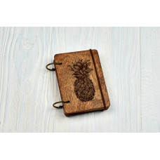 Pocket notebook A7 "Pineapple" Dark of plywood on the rings, 60 sheets