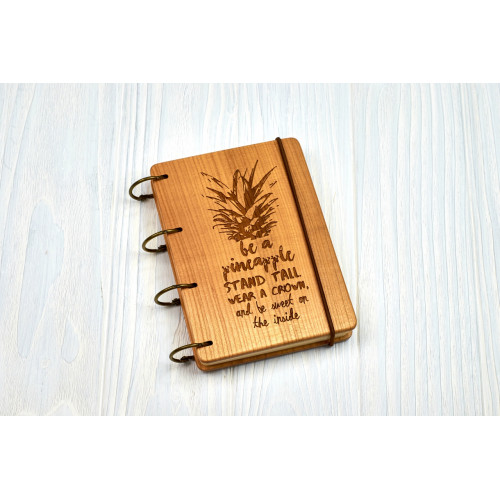 Купить Notepad A6  "Be a pineapple " made of natural wood on rings. Notebook. Album for drawing. A diary. Sketchbook  по лучшей цене