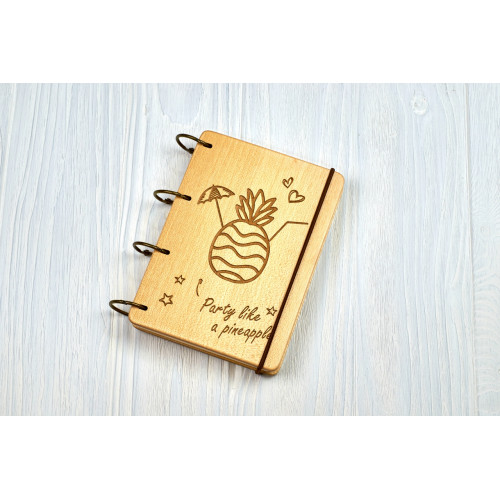 Купить Notepad A6  "PINEAPPLE PARTY " made of natural wood on rings. Notebook. Album for drawing. A diary. Sketchbook  по лучшей цене