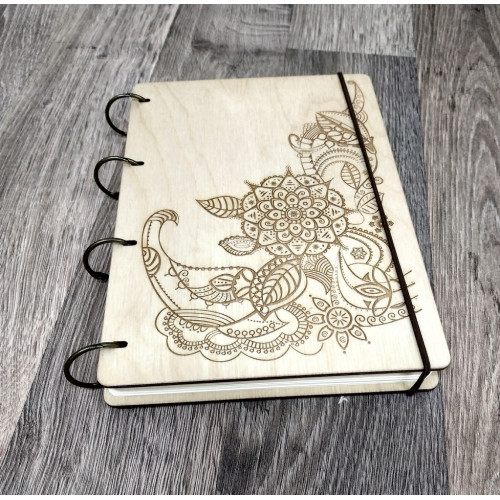 Notebook A5 "Mehendi " Light plywood on the rings, 60 sheets