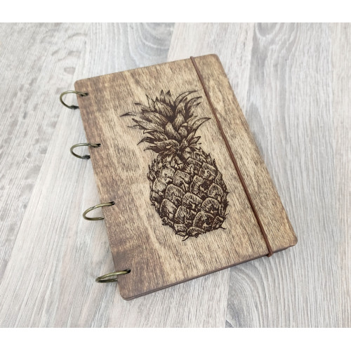 Notebook A5 "A pineapple" Dark of plywood on the rings, 60 sheets