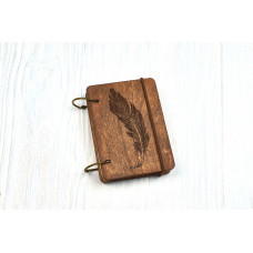 Notebook pocket A7 "Feather" Dark of plywood on the rings, 60 sheets