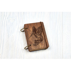 Pocket notebook A7 "Hummingbird" Dark of plywood on the rings, 60 sheets