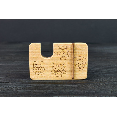 Cardholder for bank cards "Owls"made of natural  wood