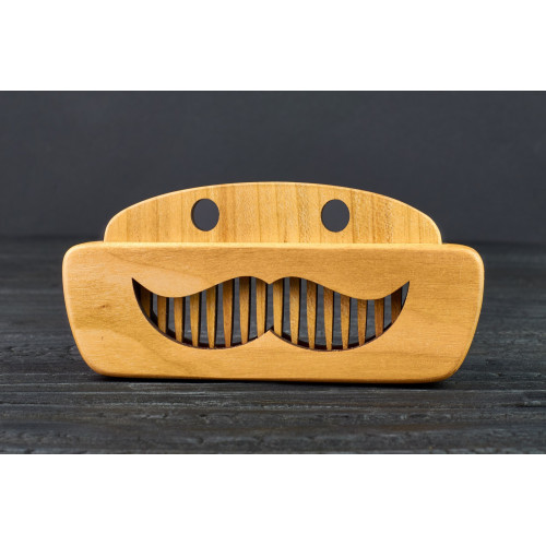 Comb of natural wood "Mustache" in a mini holder for beard and hair
