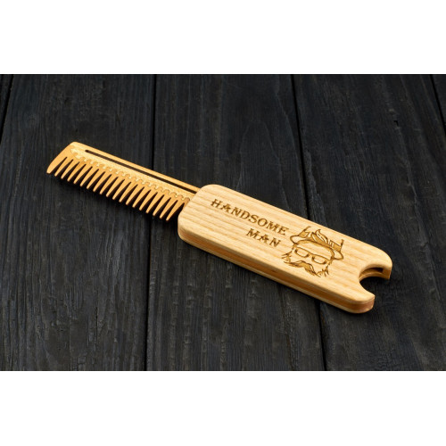 Comb  "Handsome man" of natural wood with magnets