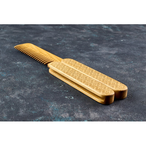 Wooden folding comb "Ornament" for a beard and hair