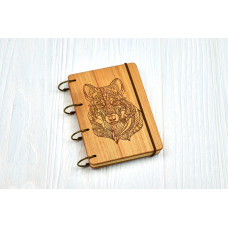 Notepad A6 "Wolf mehendi style " made of natural wood on rings. Notebook. Album for drawing. A diary. Sketchbook