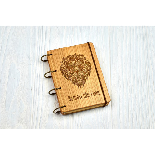 Купить Notepad A6  "LION style mehendi" made of natural wood on rings. Notebook. Album for drawing. A diary. Sketchbook  по лучшей цене