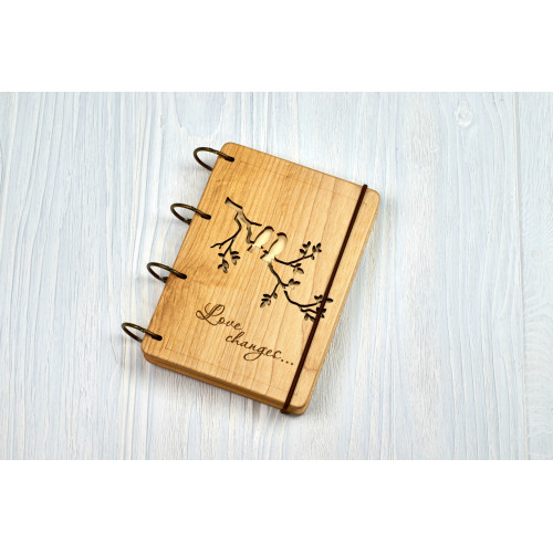 Купить Notepad A6  "Love changes " made of natural wood on rings. Notebook. Album for drawing. A diary. Sketchbook  по лучшей цене