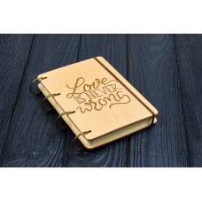 Notepad A6 "Love is never wrong  " made of natural wood on rings. Notebook. Album for drawing. A diary. Sketchbook