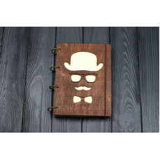 Notebook A5 "Man in hat " Dark of plywood on the rings, 60 sheets