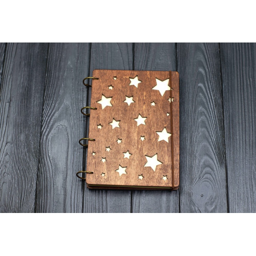 Notebook A5 "Stars " Dark of plywood on the rings, 60 sheets